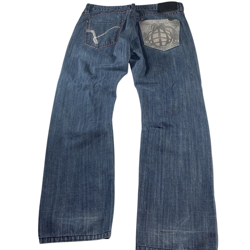 Vintage Y2K Indigo Red Mens Embroidered Pocket Denim Jeans Size 38x30 Streetwear